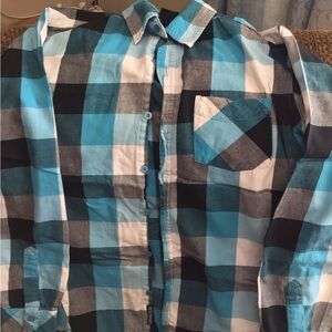 Burnside Blue and Black Plaid Button Down Shirt